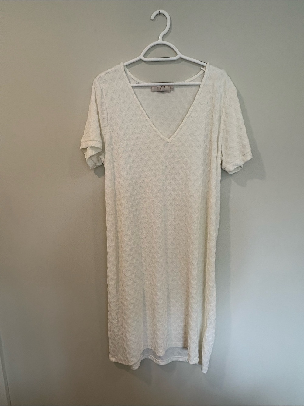 Cream White Textured V-Neck Shift Dress XL